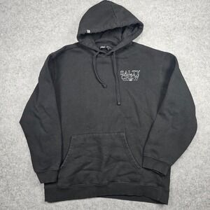 Salty Crew Hoodie Mens Large Black Shark Graphic Pullover Faded